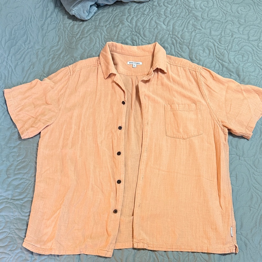 Men's Banks Journal Brighton Linen Camp Collar Orange Short Sleeve Shirt, Medium